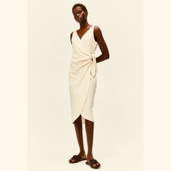 Long Sleeve Cream Wrap Dress Size US Medium - Picture 2 of 4